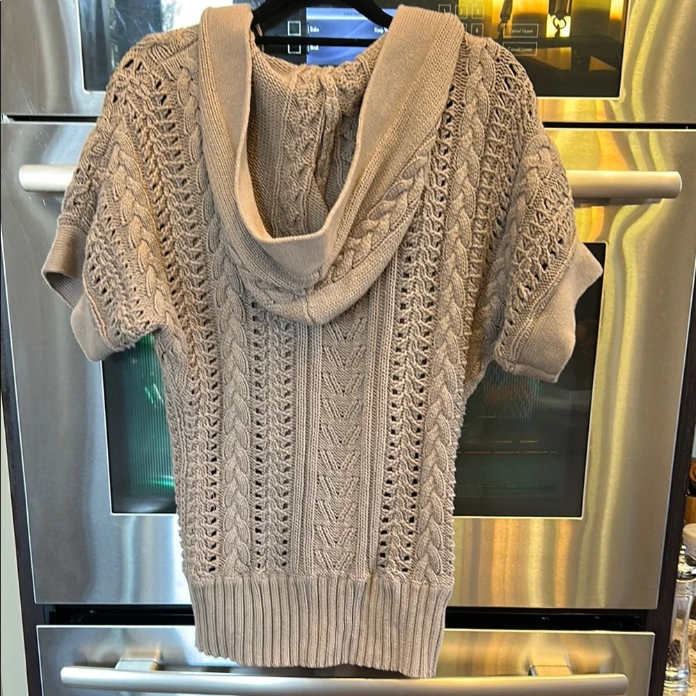 BCBGeneration Taupe Open-Knit Short Sleeve Cardigan